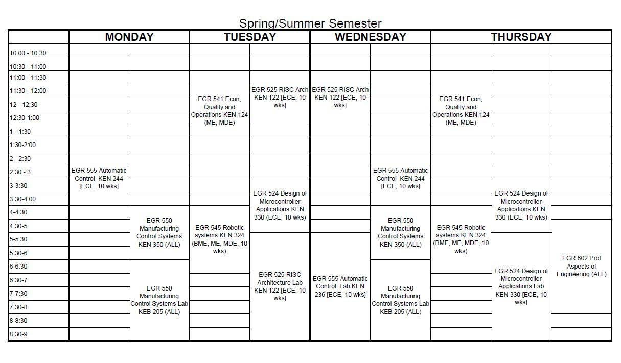 Graduate class schedule for SS25